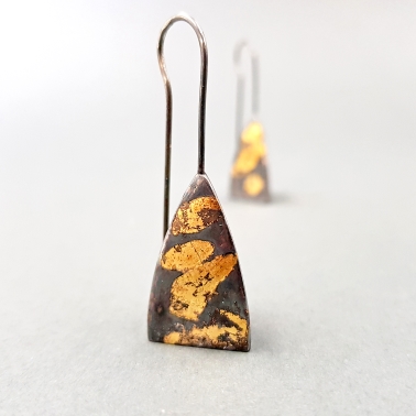 BERLINGOTS NOIRS ET OR 2018 boucles d oreilles argent925 feuille d or 24cts PatriciaLemaire 16378