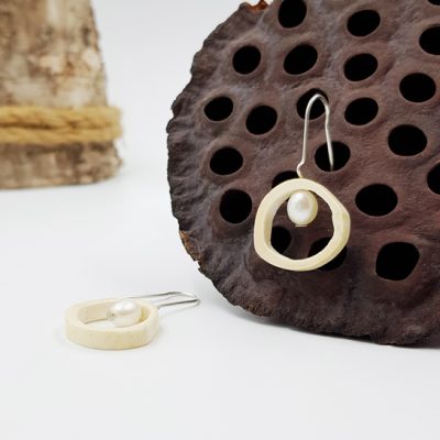 BandP boucles d oreilles ST20130 argent925 os perles d eau douce blanche PatriciaLemaire 4x2cmret