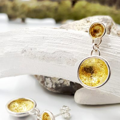 COSSES DOUBLES boucles d oreilles GM ST19049 argent925 poli feuille d or LemairePatricia 28x12cmret