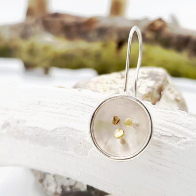 COSSES PISTILS boules d oreilles ST19040 argent925 pistils or750 poli guilloche PatriciaLemaire 3x13cmret