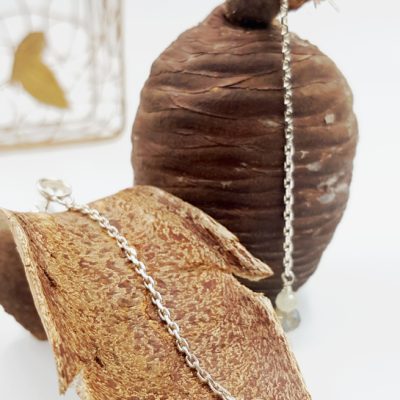 LAGOON BO longue chainette ST20012 argent925 1grenat vert 1labradorite PatriciaLemaire long7 5cmRET