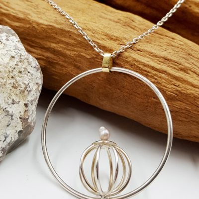 PEARL AND CIRCLE pendentif sur chaine ST16090 argent925 or750 mini perle rose eau douce PatriciaLemaire pendenti diam4cm chaine60cm ret