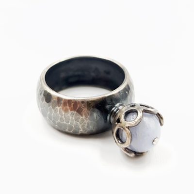 ROCK CALCEDOINE bague large ST20129 argent925 patine calcedoinePM PatriciaLemaire T57 4RET