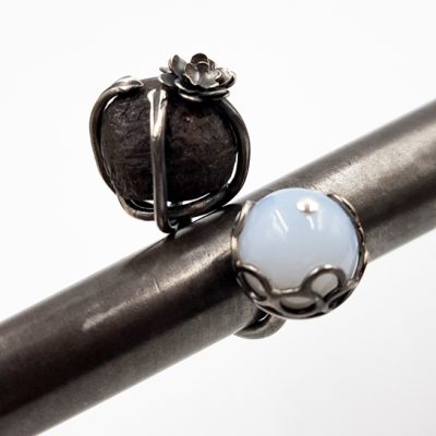 ROCK GRENAT ET GRANDE CALCEDOINE bague double ST20124 argent925 patine grenat brut calcedoineGM PatriciaLemaire T54 2