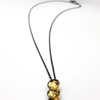 TWIN COSSE collier ST18065 argent925 patine feuille d or916 3cosses PatriciaLemaire pend2 4X0 9cm chaine52cmret